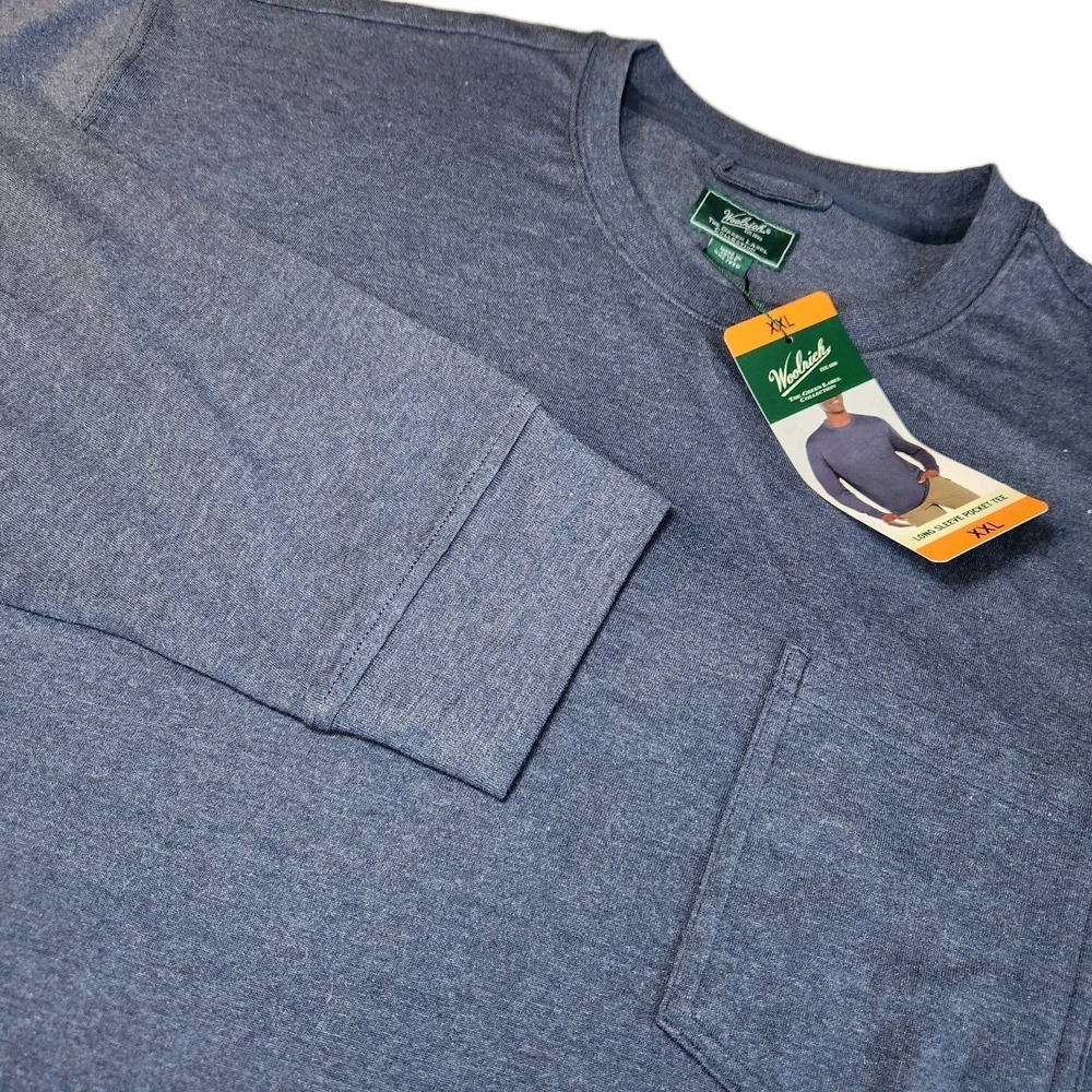 WOOLRICH Long Sleeve Crew Neck T Shirt Mens XXL 2XL Blue Pocket Tee NEW - Picture 1 of 7